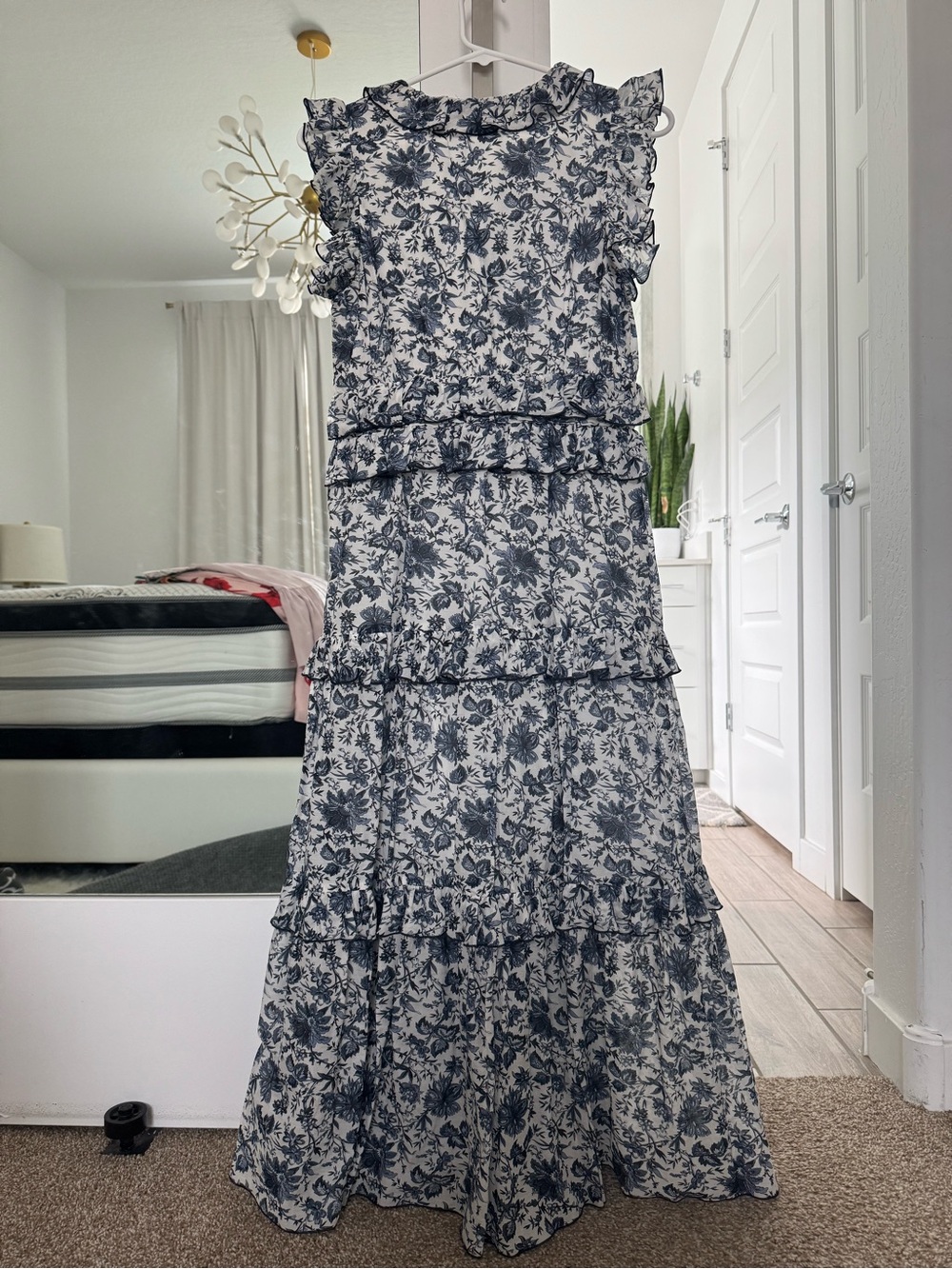 Robert Rodriguez Navy Floral Ruffle Tiered Maxi Dress